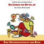 Cover der Unterrichtshilfe zu #Kids #digital #genial. Darauf abgebildet eine junge Person, die auf dem Boden sitzt und Kopfhörer trägt, aus dem Schallwellen (bzw. WLAN) kommen, Ein Handy in der Hosentasche aus der es bimmelt. Eine Uhr am Handgelenk, von der Funkwellen (bzw. WLAN) ausgehen, ein Smartphone in der Hand mit WLAN-Symbol